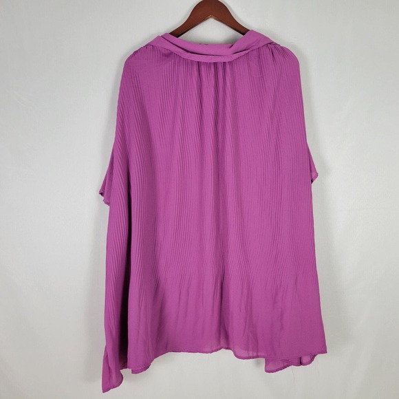 Only Necessities Shirt‎ Womens 2XL Fuscia Ribbed Top Short Sleeve Button Down - Picture 2 of 8